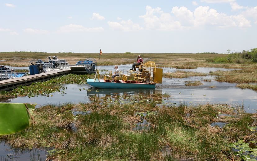 Real Everglades: airboats on the marsh, photographed by Cacophony, CC BY 2.5.