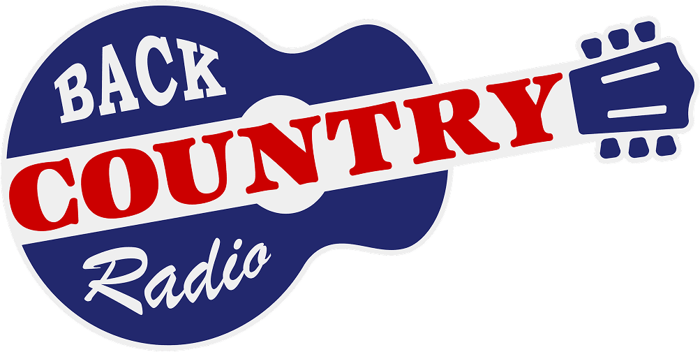 Official Rockstar Back Country Radio logo shaped like a guitar.