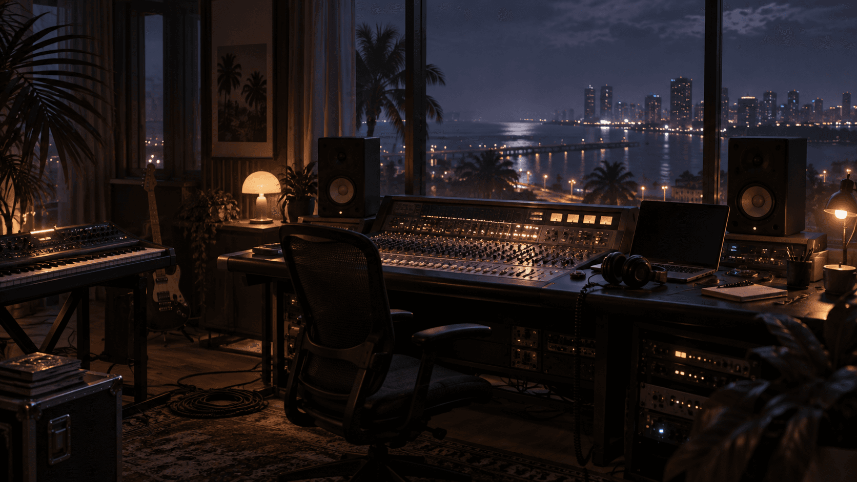 AI editorial illustration of a music production room for the That's It entry; not official single artwork or a confirmed in-game scene.