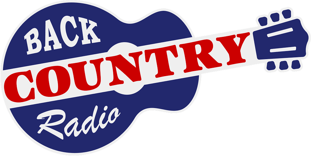 Official Rockstar Back Country Radio logo shaped like a guitar.