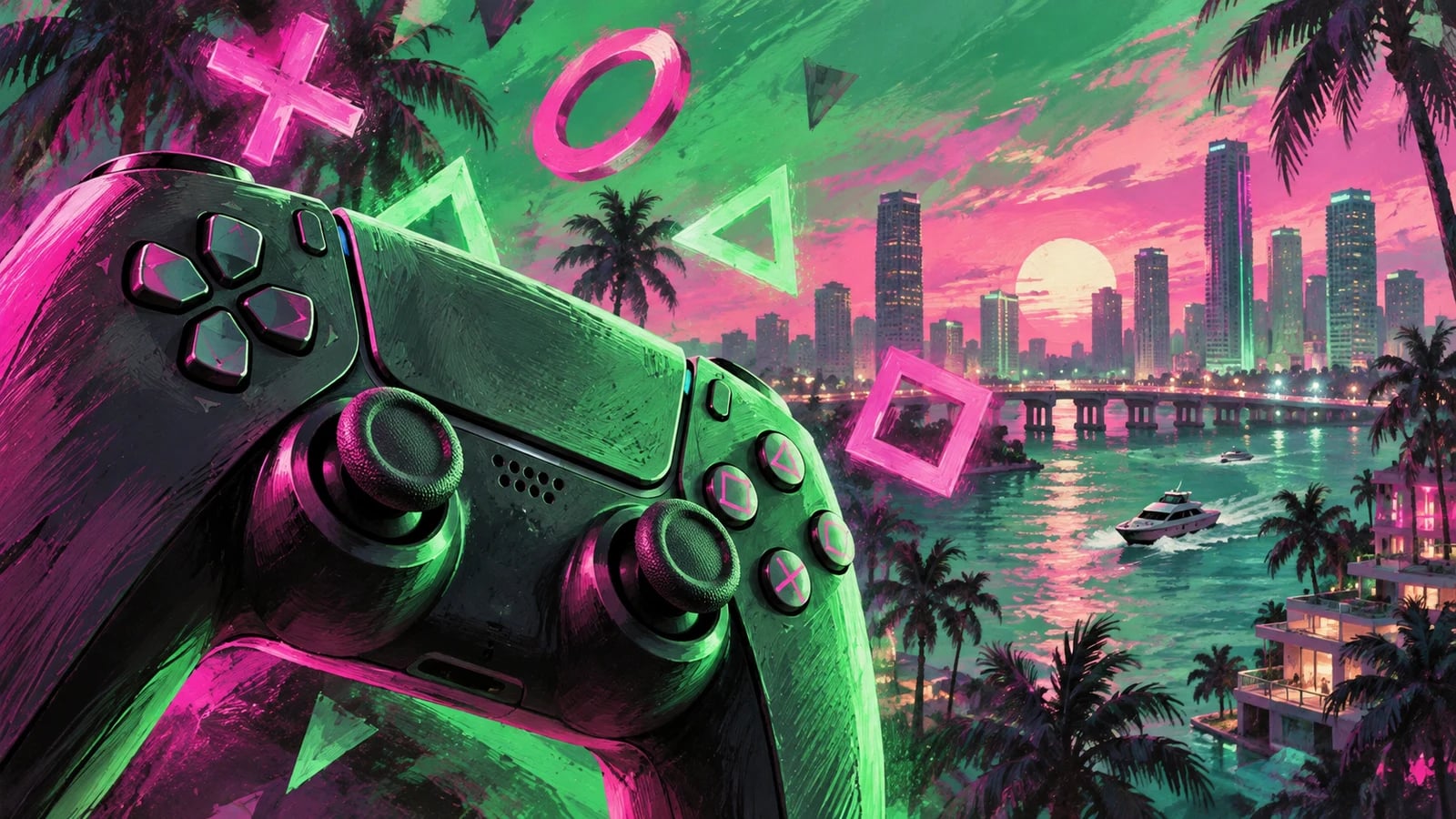AI-generated editorial illustration: A generic controller and abstract button-symbol patterns. Not an official game screenshot.