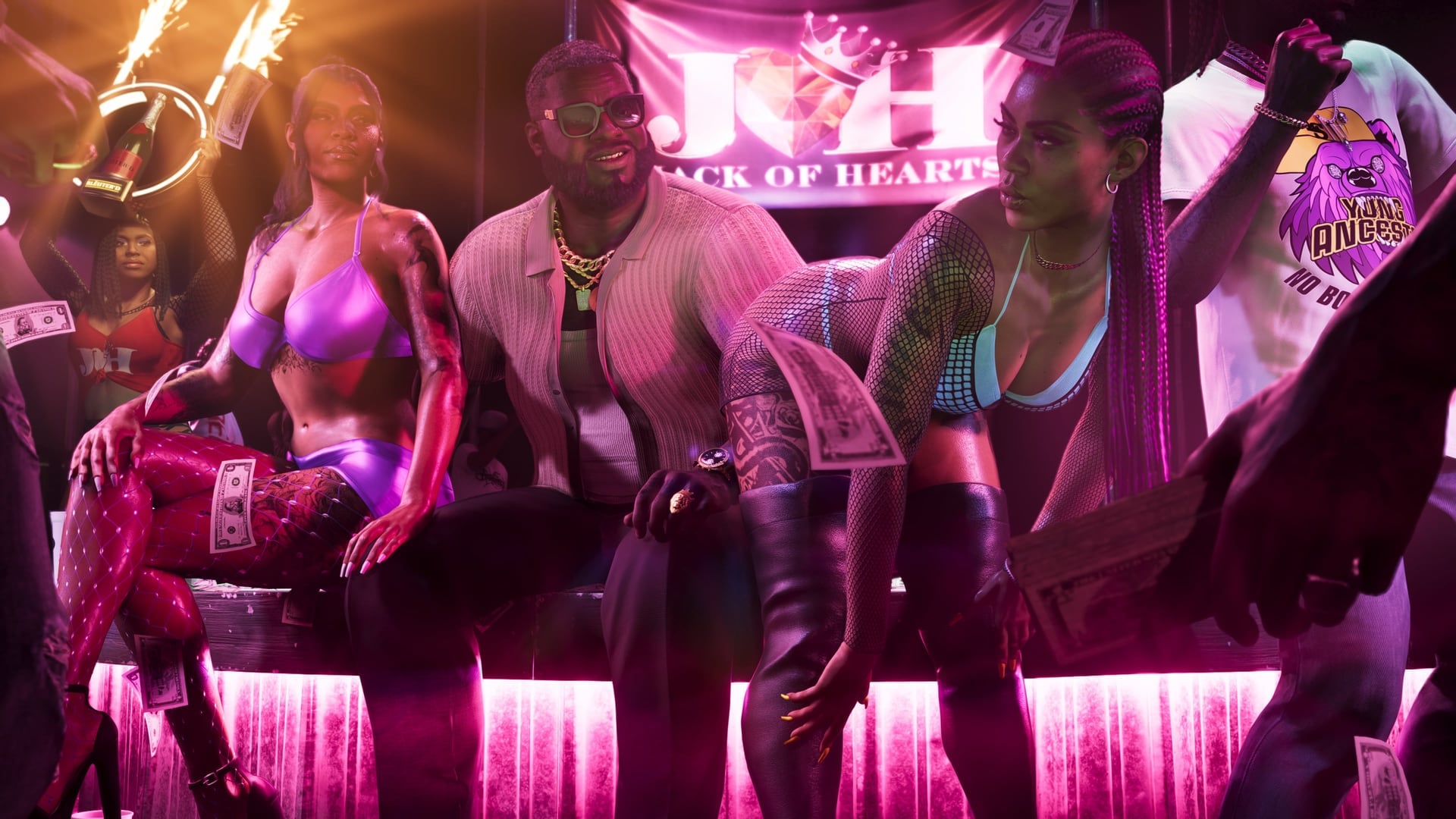 Танцовщицы и гости под вывеской Jack of Hearts в официальной галерее Буби Айка от Rockstar.