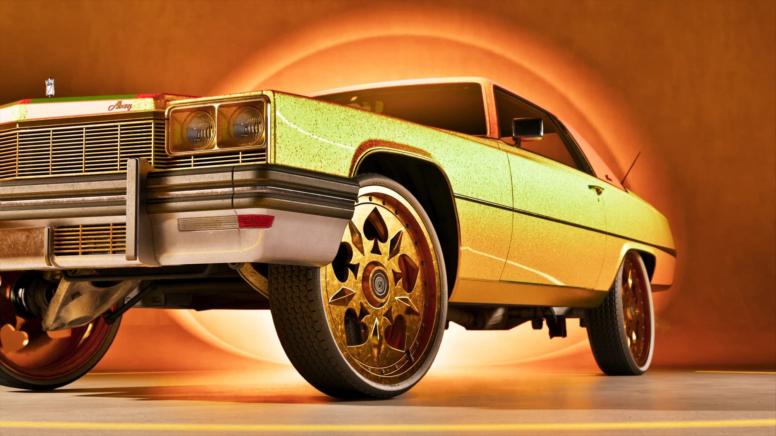 A mechanic works inside Rideout Customs in an official Rockstar screenshot.