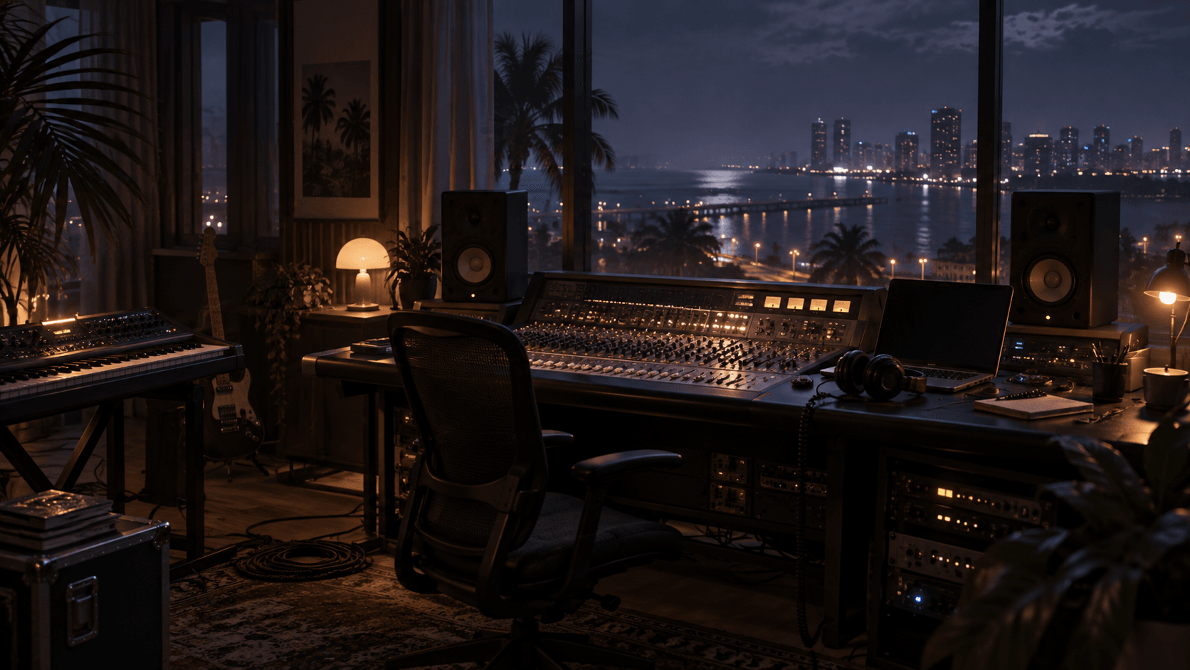 Ilustração editorial de IA de uma sala de produção musical para a página That's It; não é a arte oficial do single nem uma cena confirmada do jogo.
