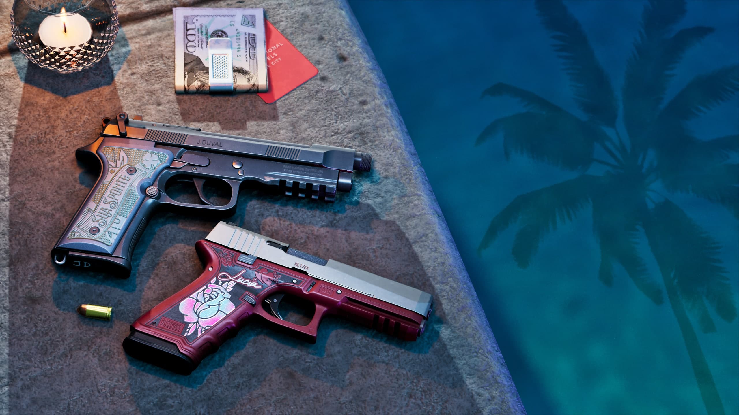 Personalized variants of Jason’s Girardi ES9 and Lucia’s Klose K17 appear in an official Rockstar screenshot.